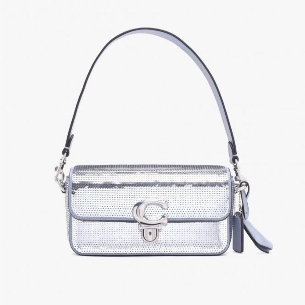 COACH Studio Baguette 20 in Silver Sequins NWT